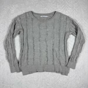 Harper Lane Gray Pullover Sweater Long Sleeve Crew Neck Frayed Textured Women M